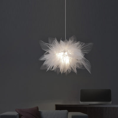 Contemporary Scandinavian Romantic Floral Illusion Iron Fabric 1-Light Pendant Light For Bedroom