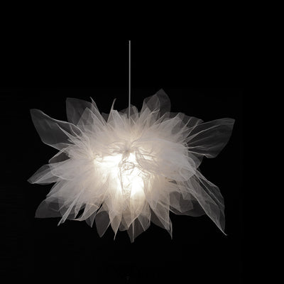 Contemporary Scandinavian Romantic Floral Illusion Iron Fabric 1-Light Pendant Light For Bedroom