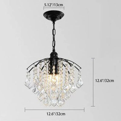 Modern Luxury Arc Branch Teardrop Cylinder Disc Base Iron Crystal 1-Light Pendant Light For Living Room