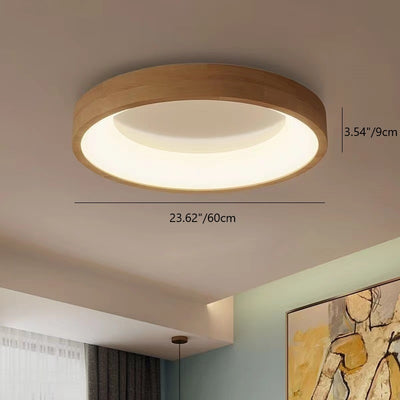 Contemporary Scandinavian Circle Wood Grain Wood Acrylic LED Flush Mount Ceiling Light For Living Room