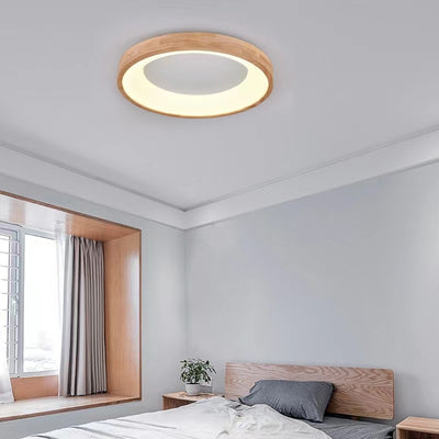 Contemporary Scandinavian Circle Wood Grain Wood Acrylic LED Flush Mount Ceiling Light For Living Room