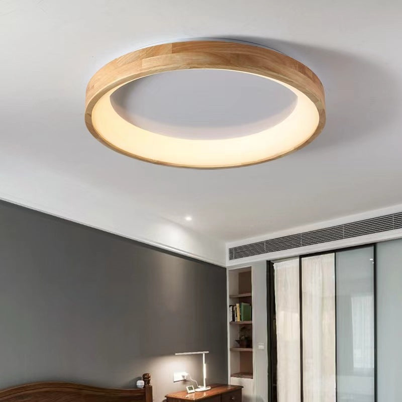 Contemporary Scandinavian Circle Wood Grain Wood Acrylic LED Flush Mount Ceiling Light For Living Room