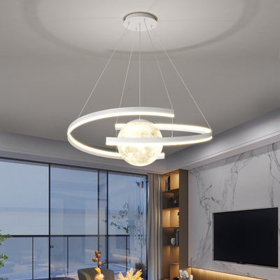 Contemporary Scandinavian Arc Semicircle Moon Aluminum Iron Silicone LED Chandelier For Living Room