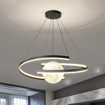 Contemporary Scandinavian Arc Semicircle Moon Aluminum Iron Silicone LED Chandelier For Living Room