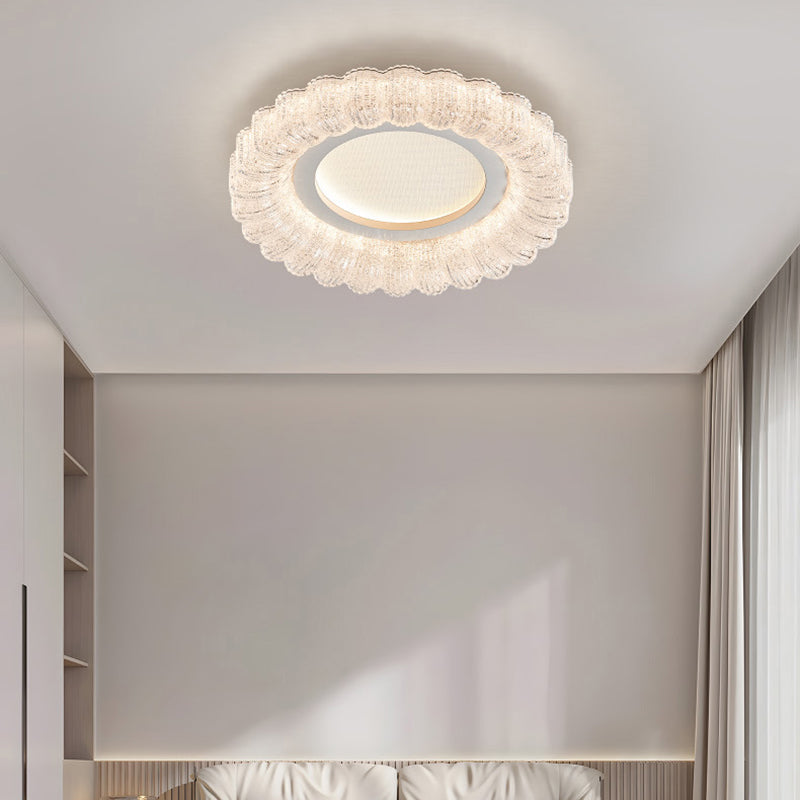 Modern Minimalist Round Flower Petal Hardware Acrylic LED Flush Mount Ceiling Light For Living Room