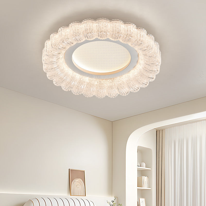 Modern Minimalist Round Flower Petal Hardware Acrylic LED Flush Mount Ceiling Light For Living Room