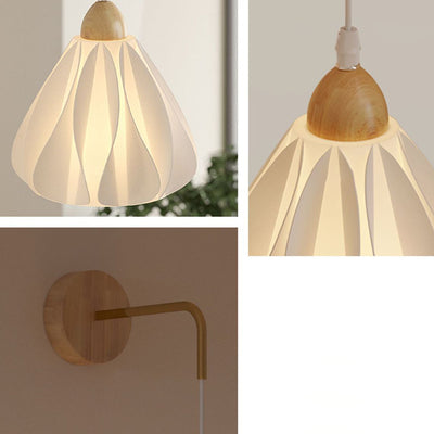 Contemporary Scandinavian Semicircle Curve Petal Disc Base Wood PLA 1-Light Wall Sconce Lamp For Living Room