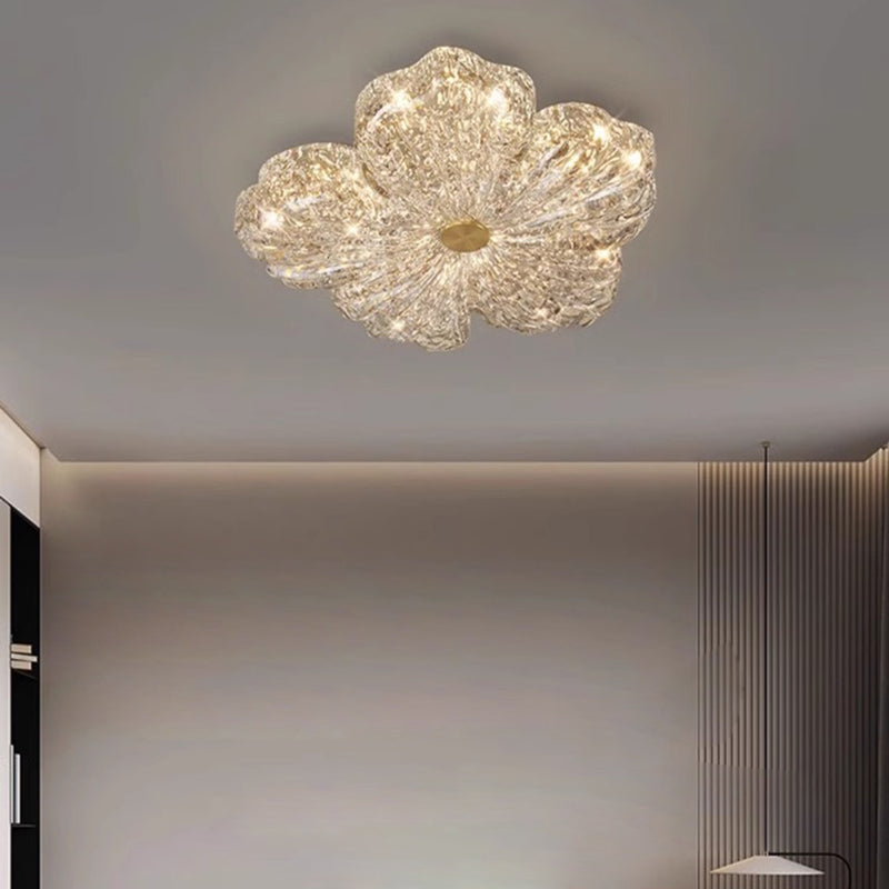 Modern Luxury Warm Flower Full Copper Resin Gold Foil LED Flush Mount Ceiling Light For Living Room