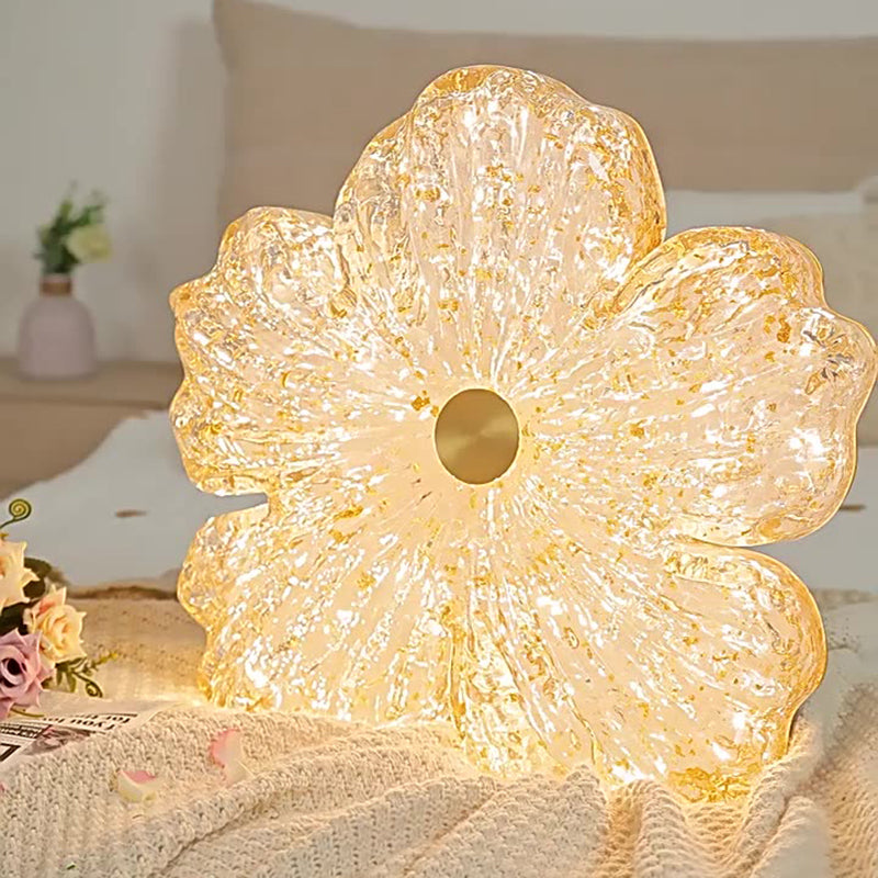 Modern Luxury Warm Flower Full Copper Resin Gold Foil LED Flush Mount Ceiling Light For Living Room