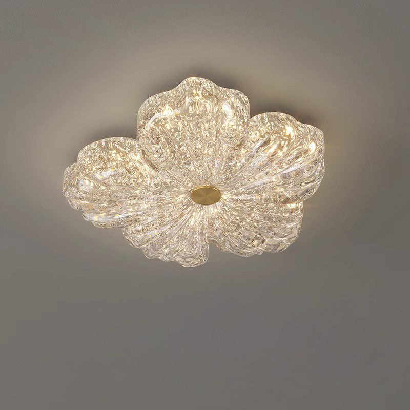 Modern Luxury Warm Flower Full Copper Resin Gold Foil LED Flush Mount Ceiling Light For Living Room