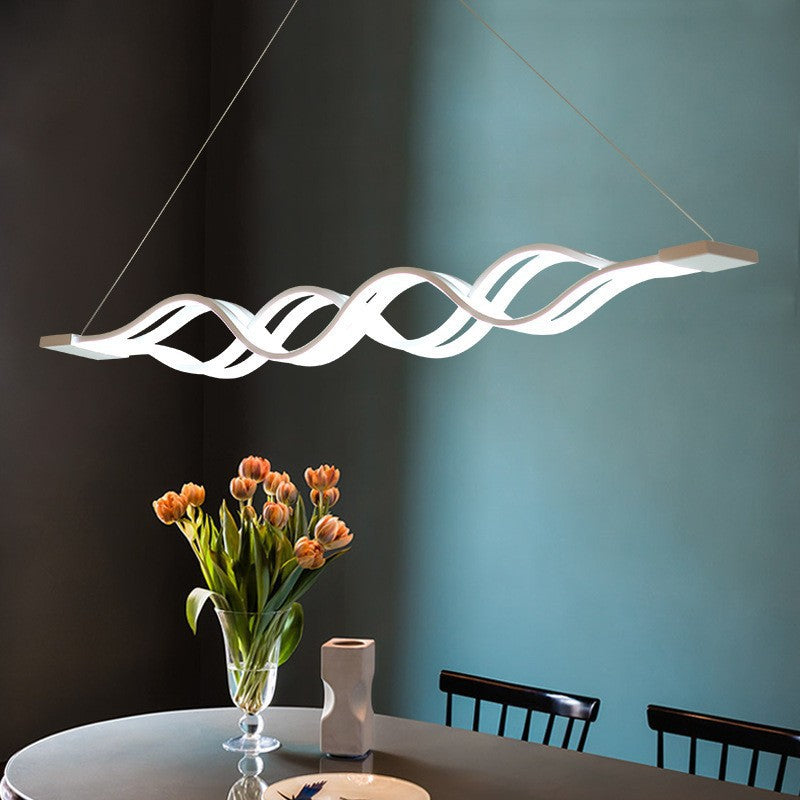 Contemporary Creative Wave Long Iron Aluminum Acrylic LED Pendant Light Island Light For Dining Room