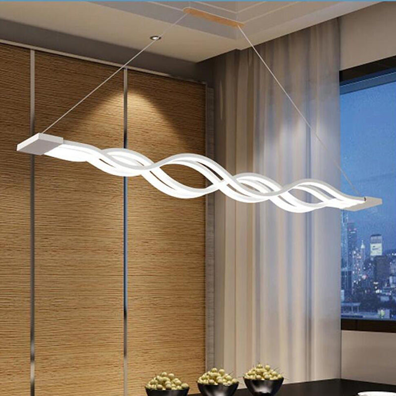 Contemporary Creative Wave Long Iron Aluminum Acrylic LED Pendant Light Island Light For Dining Room