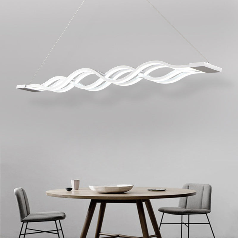 Contemporary Creative Wave Long Iron Aluminum Acrylic LED Pendant Light Island Light For Dining Room