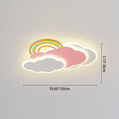 Contemporary Creative Cartoon Kids Cloud Rainbow Iron Acrylic LED Flush Mount Ceiling Light For Bedroom