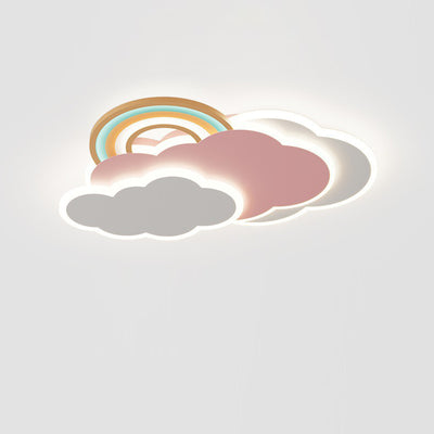 Contemporary Creative Cartoon Kids Cloud Rainbow Iron Acrylic LED Flush Mount Ceiling Light For Bedroom