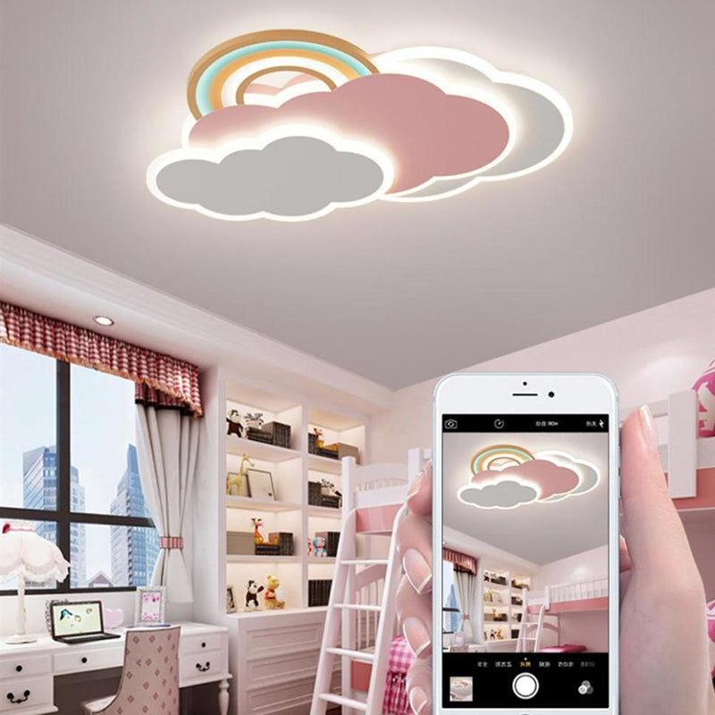 Contemporary Creative Cartoon Kids Cloud Rainbow Iron Acrylic LED Flush Mount Ceiling Light For Bedroom