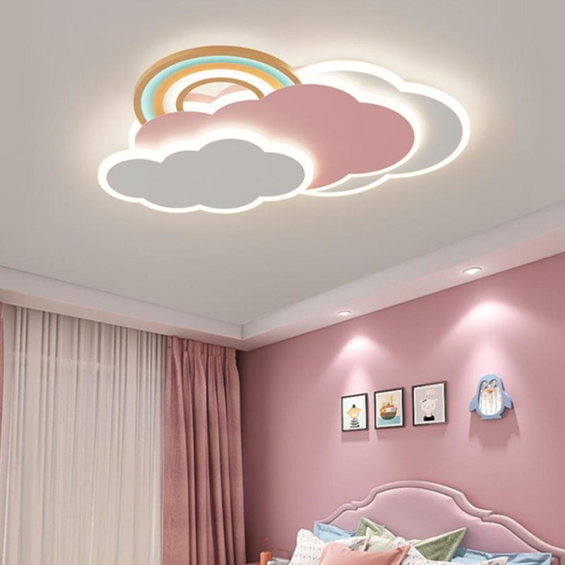 Contemporary Creative Cartoon Kids Cloud Rainbow Iron Acrylic LED Flush Mount Ceiling Light For Bedroom