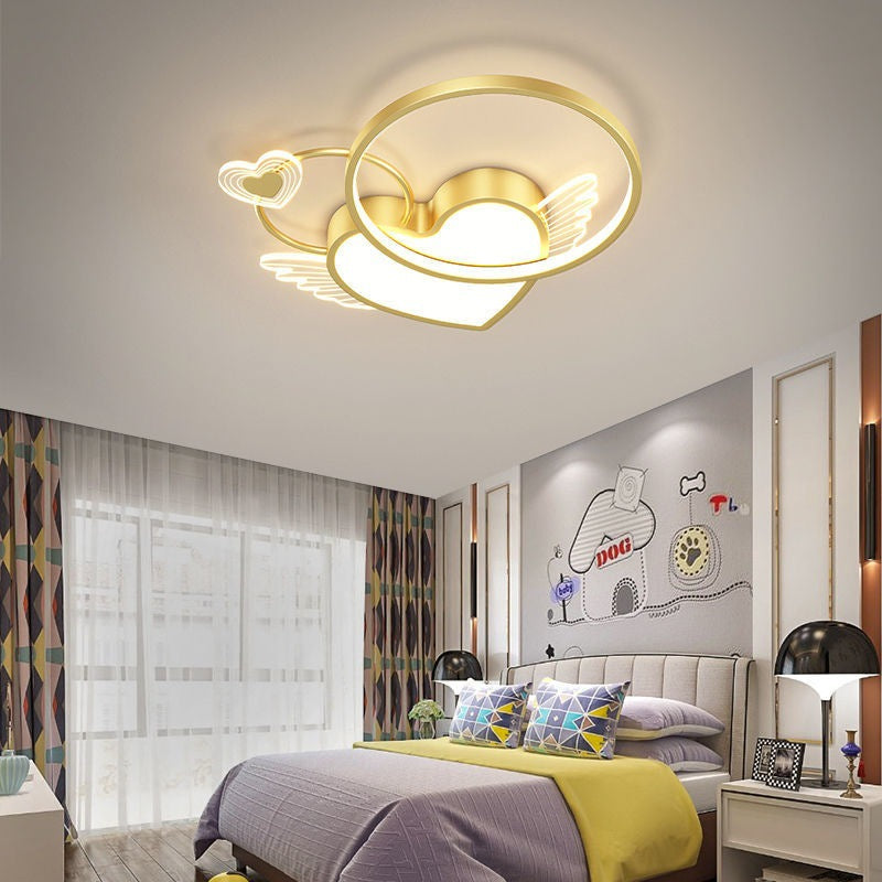 Contemporary Creative Cartoon Kids Circle Love Wings Iron Acrylic LED Flush Mount Ceiling Light For Living Room