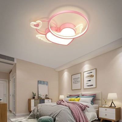 Contemporary Creative Cartoon Kids Circle Love Wings Iron Acrylic LED Flush Mount Ceiling Light For Living Room