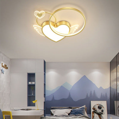 Contemporary Creative Cartoon Kids Circle Love Wings Iron Acrylic LED Flush Mount Ceiling Light For Living Room