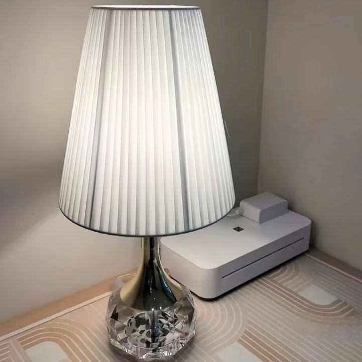 Modern Luxury Bottle Round Table Pleated Hardware Crystal Fabric 1-Light Table Lamp For Bedroom