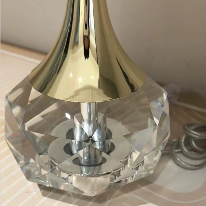 Modern Luxury Bottle Round Table Pleated Hardware Crystal Fabric 1-Light Table Lamp For Bedroom