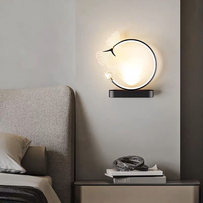 Contemporary Creative Arc Blade Oval Base Iron Aluminum Acrylic LED Wall Sconce Lamp For Bedroom