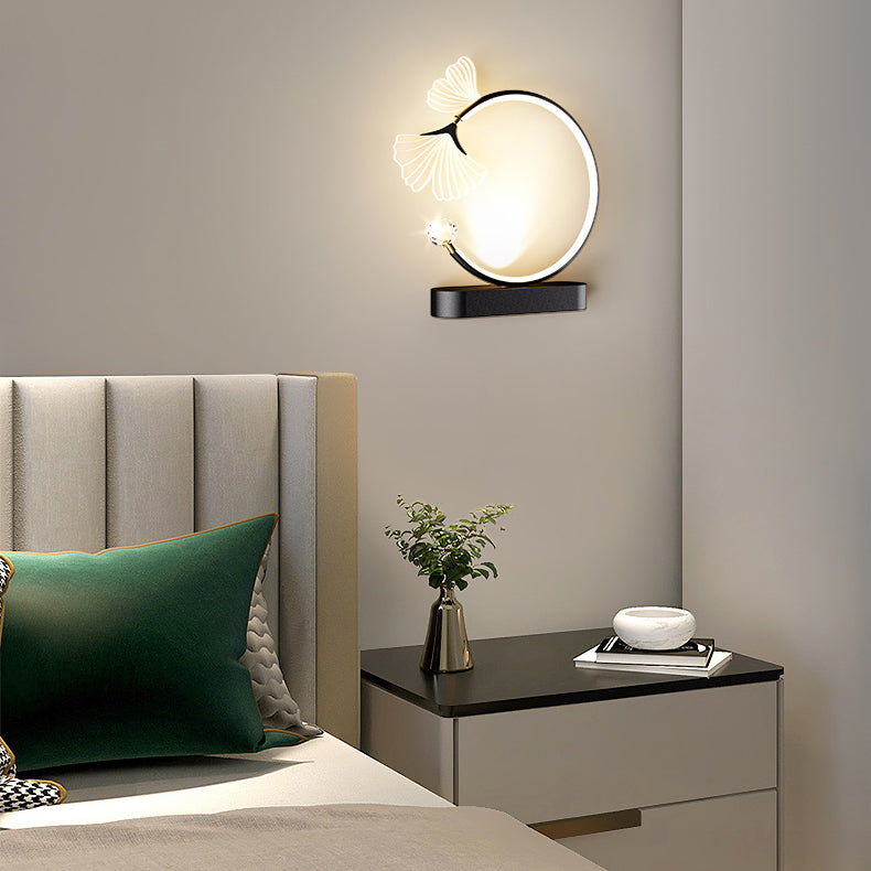 Contemporary Creative Arc Blade Oval Base Iron Aluminum Acrylic LED Wall Sconce Lamp For Bedroom