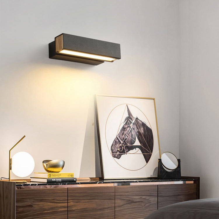 Contemporary Scandinavian Rectangle Swivel Hardware Wood Acrylic LED Wall Sconce Lamp For Bedroom