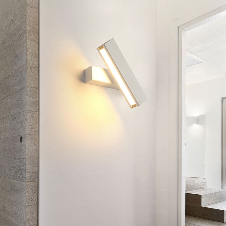 Contemporary Scandinavian Rectangle Swivel Hardware Wood Acrylic LED Wall Sconce Lamp For Bedroom