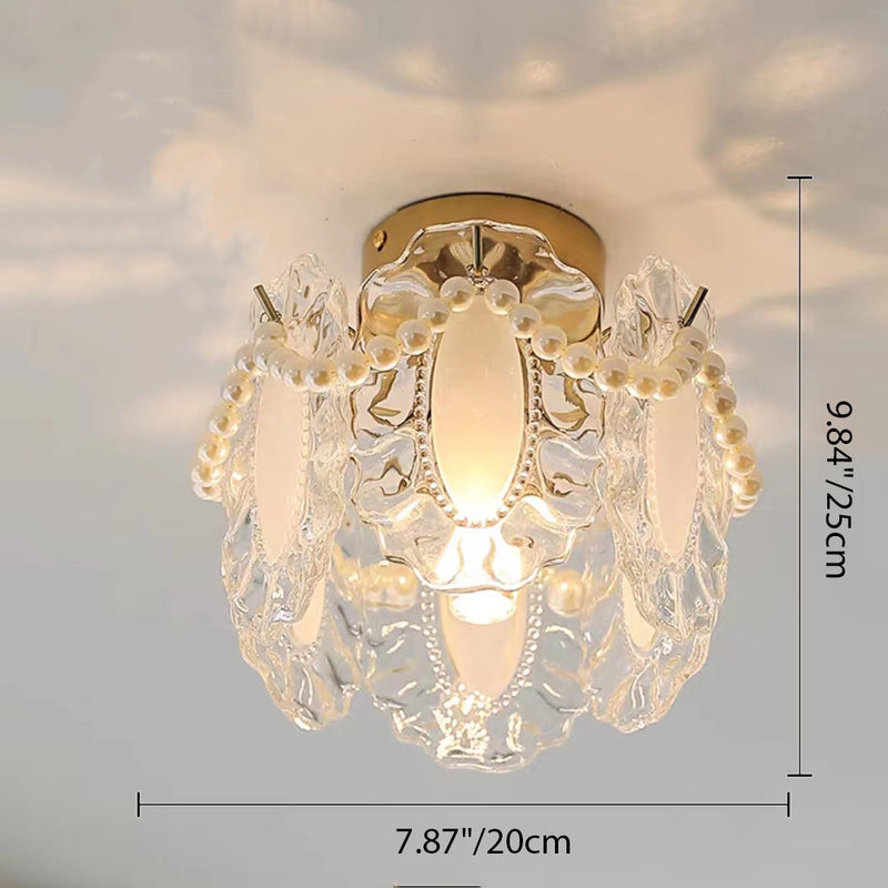 Modern Luxury Oval Ripple Feather Shell Hardware Glass 1-Light Semi-Flush Mount Ceiling Light For Living Room