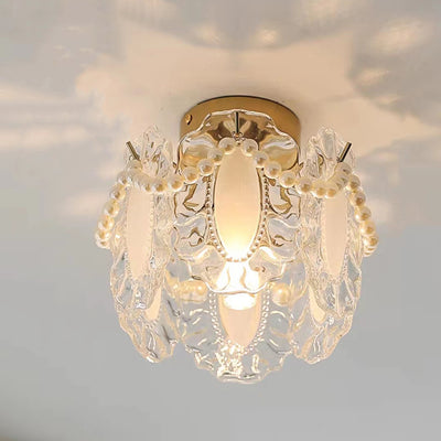 Modern Luxury Oval Ripple Feather Shell Hardware Glass 1-Light Semi-Flush Mount Ceiling Light For Living Room