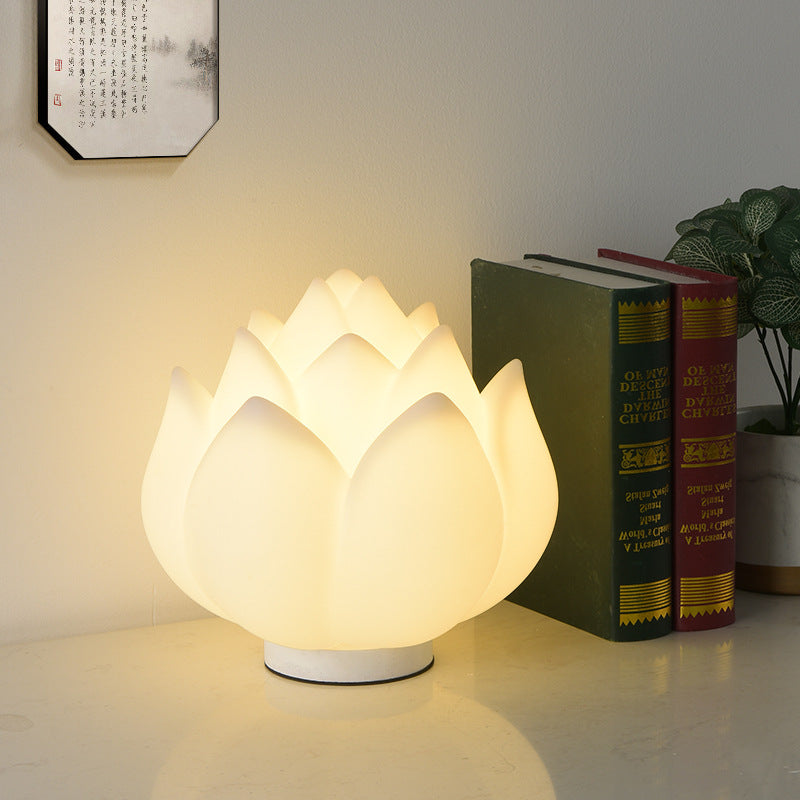 Contemporary Creative Lotus Disc Base PE 1-Light Table Lamp For Bedroom