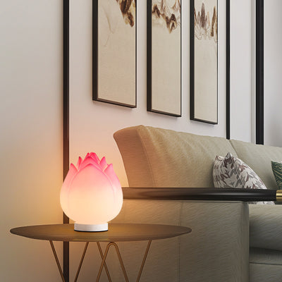 Contemporary Creative Lotus Disc Base PE 1-Light Table Lamp For Bedroom