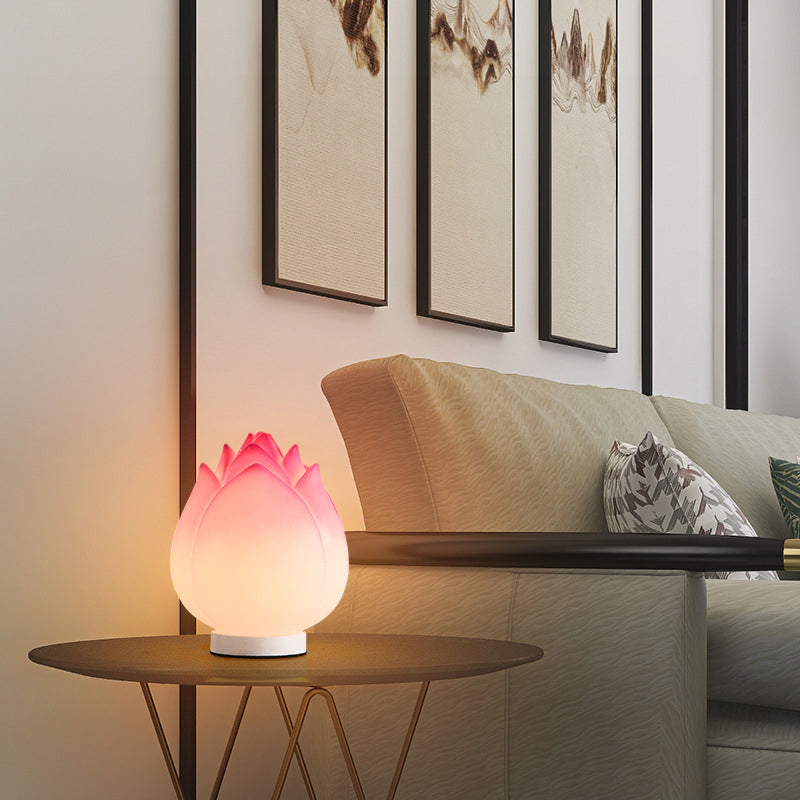 Contemporary Creative Lotus Disc Base PE 1-Light Table Lamp For Bedroom