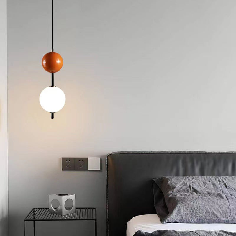 Modern Minimalist Orb Double Cylinder Base Iron Glass LED Pendant Light For Bedroom