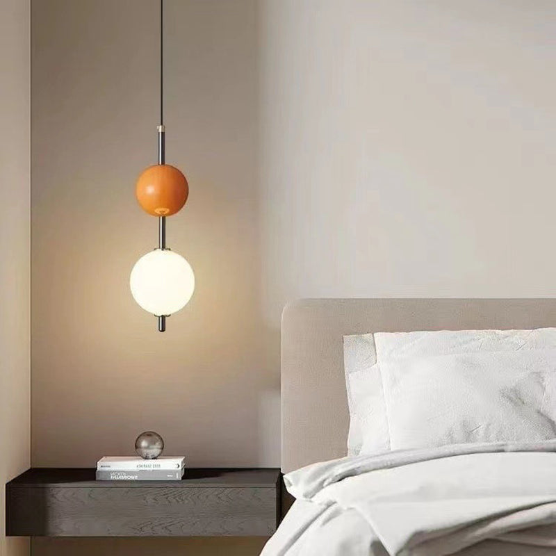 Modern Minimalist Orb Double Cylinder Base Iron Glass LED Pendant Light For Bedroom