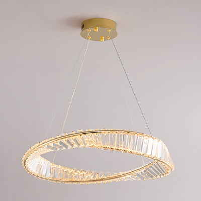 Modern Luxury Ring Rectangle Hardware Crystal LED Pendant Light Island Light For Dining Room