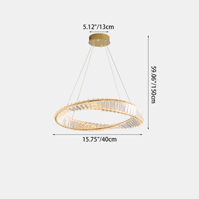 Modern Luxury Ring Rectangle Hardware Crystal LED Pendant Light Island Light For Dining Room