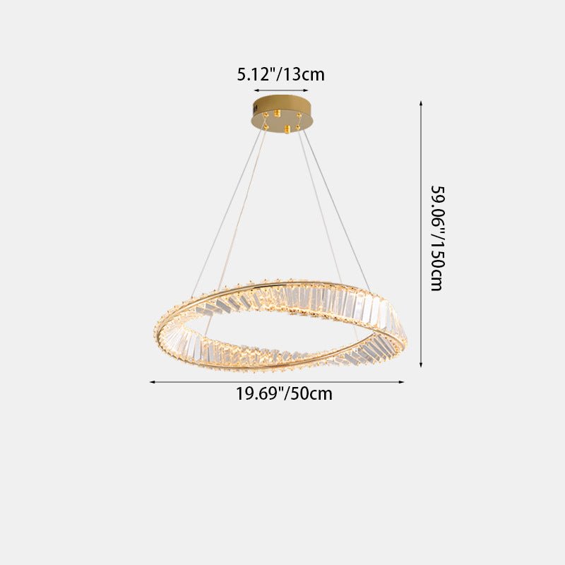 Modern Luxury Ring Rectangle Hardware Crystal LED Pendant Light Island Light For Dining Room