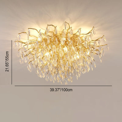 Modern Luxury Branch Bend Teardrop Aluminum Crystal 13/15 Light Flush Mount Ceiling Light For Living Room