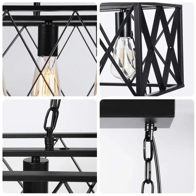 Contemporary Industrial Rectangle Mesh Long Iron 4/6 Light Chandelier Island Light For Dining Room