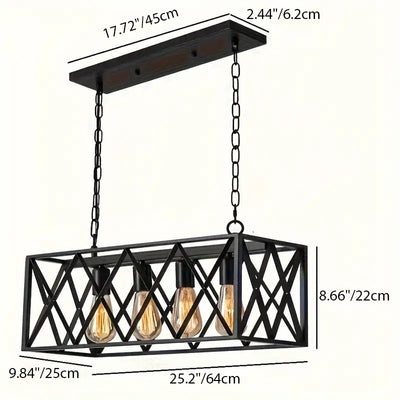 Contemporary Industrial Rectangle Mesh Long Iron 4/6 Light Chandelier Island Light For Dining Room