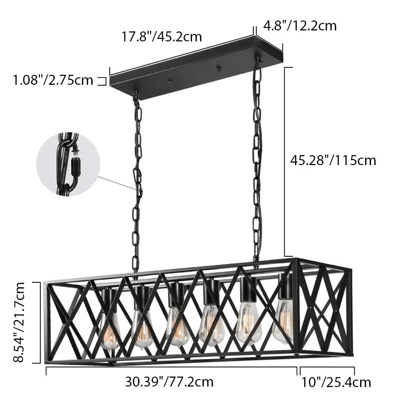 Contemporary Industrial Rectangle Mesh Long Iron 4/6 Light Chandelier Island Light For Dining Room