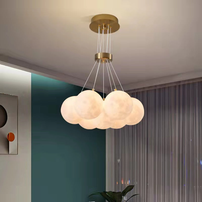 Contemporary Scandinavian Orb Bubble Disc Base Iron Acrylic 7/13/19 Light Chandelier For Living Room