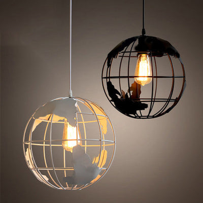 Contemporary Scandinavian Orb Globe Hollow Disc Base Iron 1-Light Pendant Light For Living Room