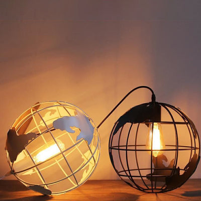 Contemporary Scandinavian Orb Globe Hollow Disc Base Iron 1-Light Pendant Light For Living Room