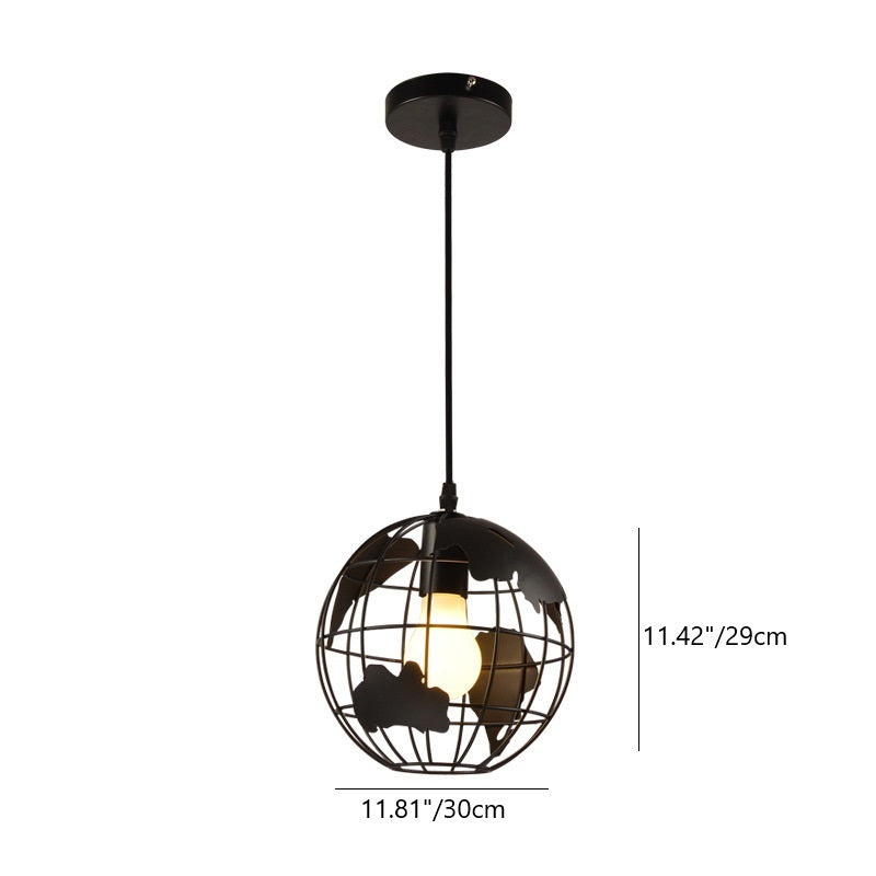 Contemporary Scandinavian Orb Globe Hollow Disc Base Iron 1-Light Pendant Light For Living Room