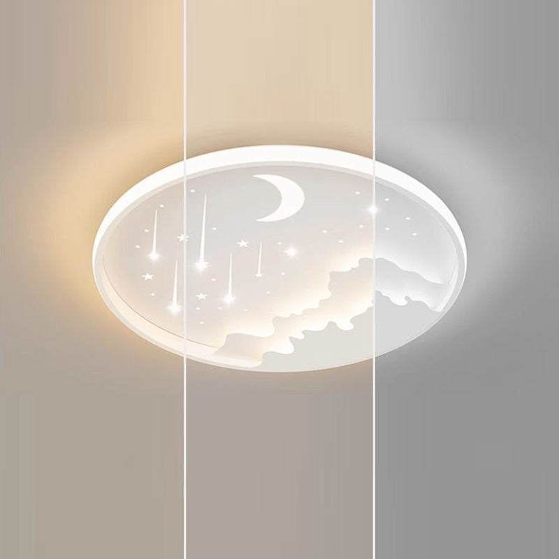 Modern Minimalist Kids Round Moon Meteor Star Iron Acrylic LED Flush Mount Ceiling Light For Bedroom