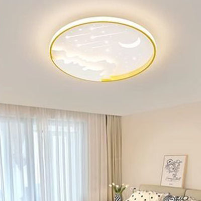 Modern Minimalist Kids Round Moon Meteor Star Iron Acrylic LED Flush Mount Ceiling Light For Bedroom